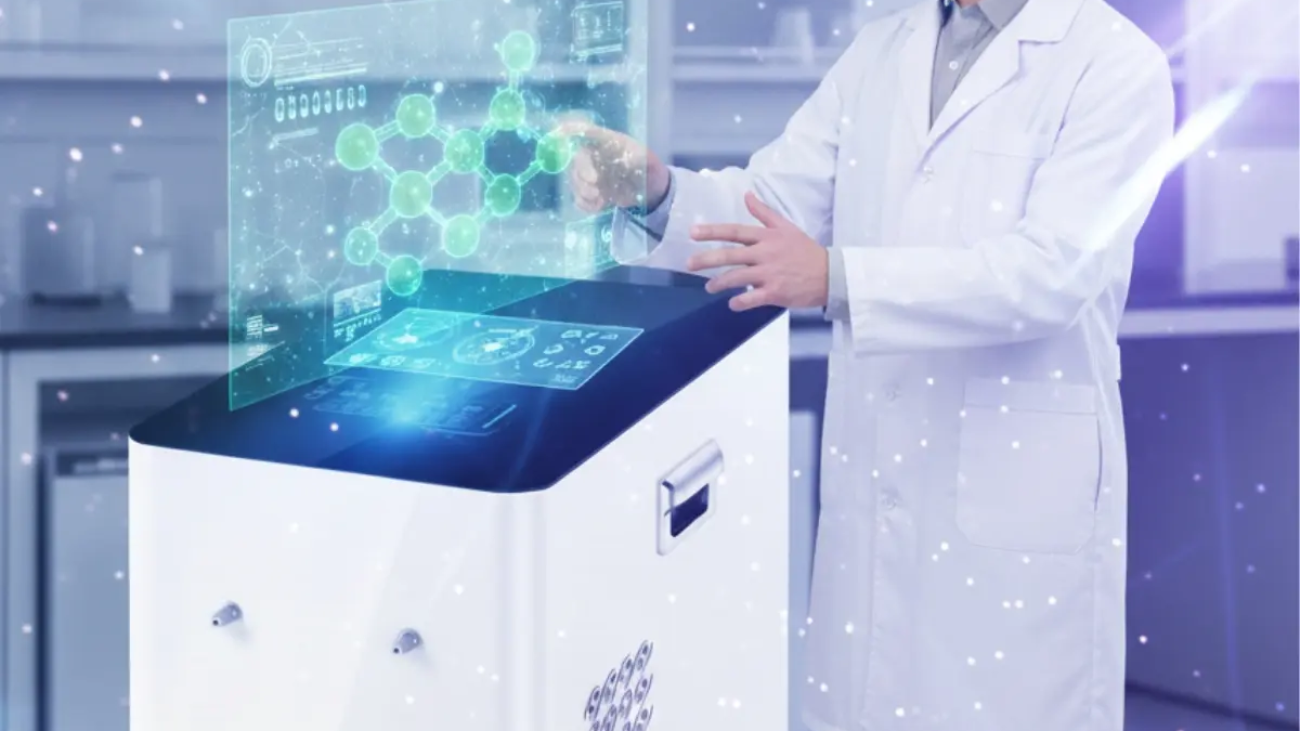 Hydrogen Oxygen Therapy; A young man using a futuristic hydrogen-oxygen therapy machine in a modern 2026 wellness clinic